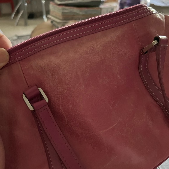 Valerie Stevens Deep Rose Pink Distressed Genuine Leather Shoulder Bag - Picture 6 of 13